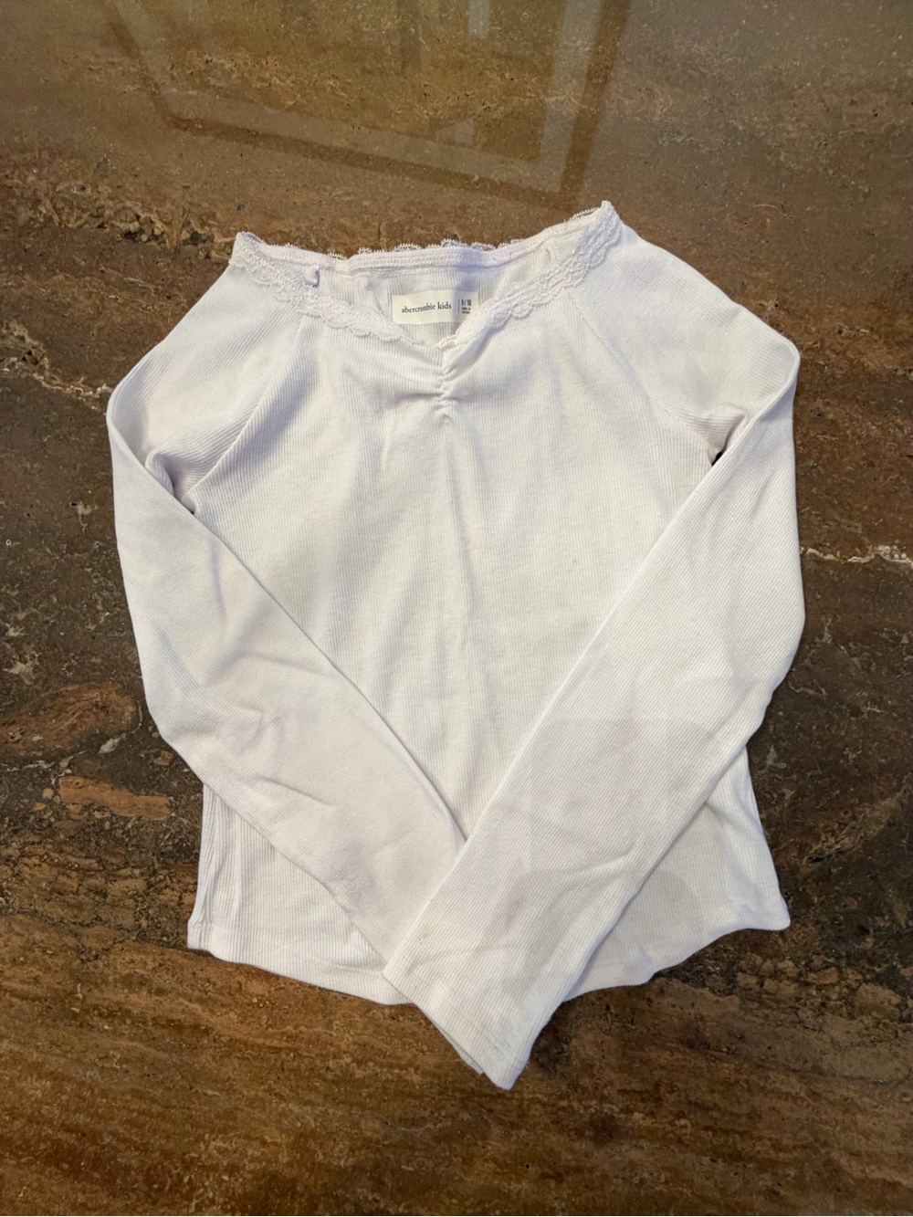 abercrombie kids Lace-Trim Ribbed White Long Sleeve Top